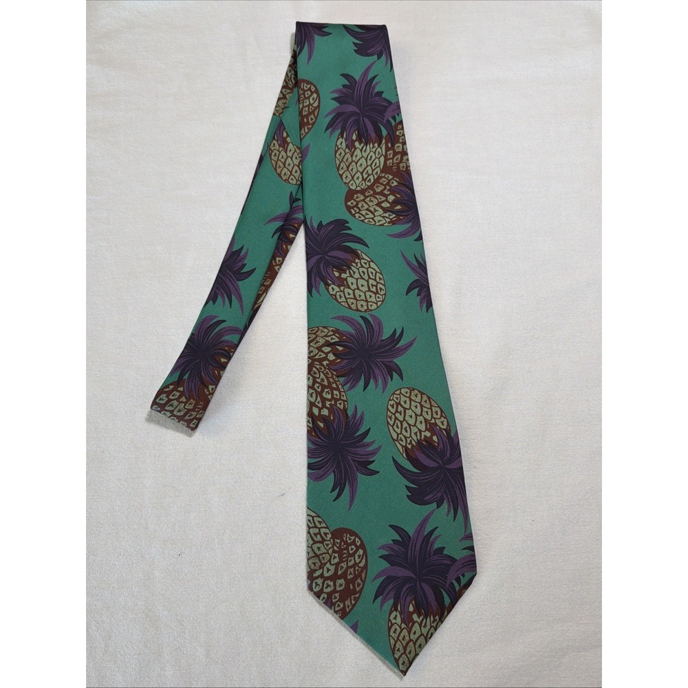 Lauren Ralph Lauren Silk Pineapple Tie Green Preppy Tropical Wedding Purple